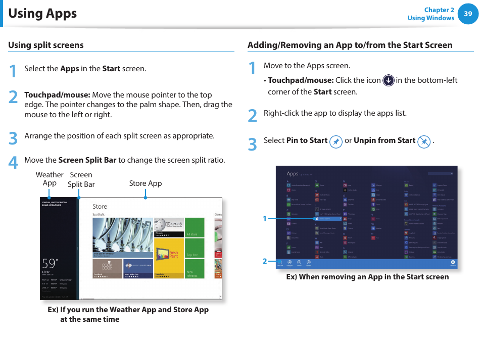 Using apps | Samsung NP270E5G-K02US User Manual | Page 39 / 121