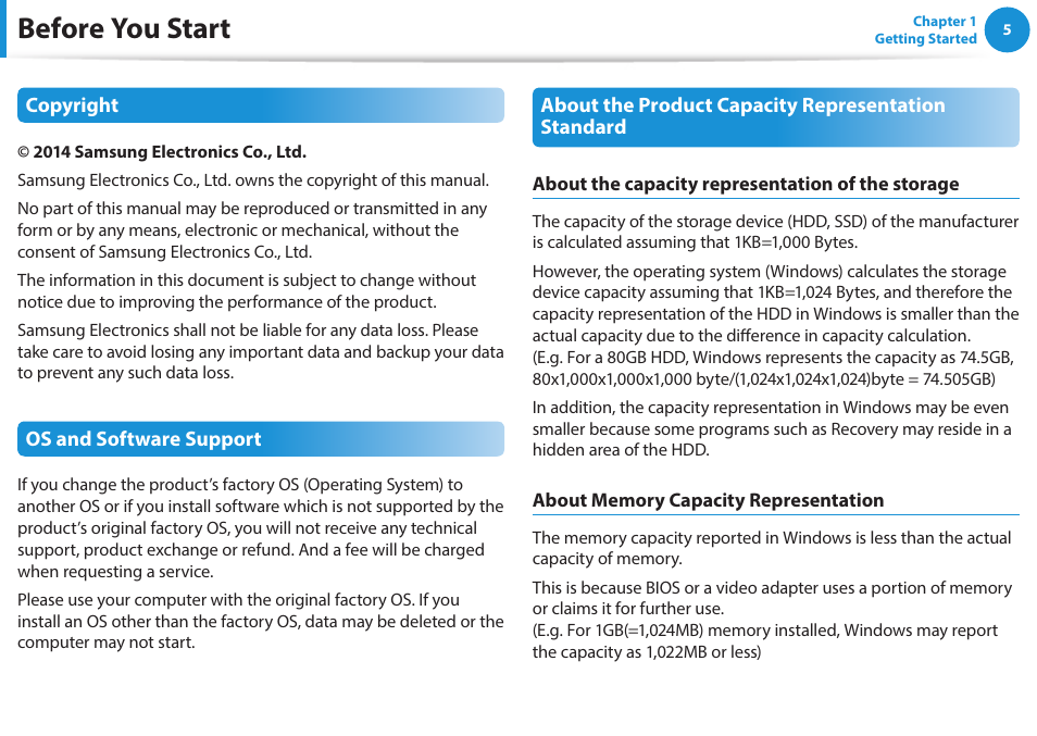 Before you start | Samsung NP270E5G-K02US User Manual | Page 5 / 121