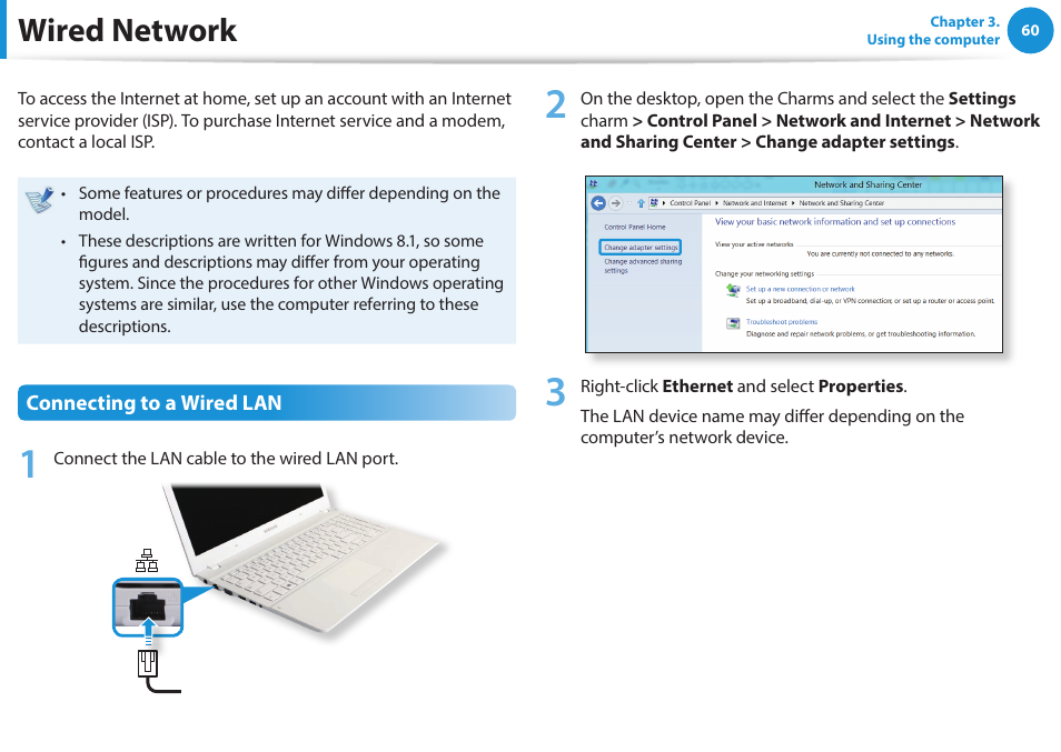 Wired network | Samsung NP270E5G-K02US User Manual | Page 60 / 121