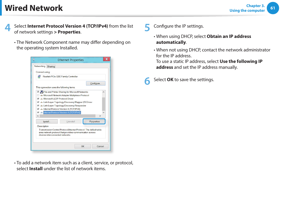 Wired network | Samsung NP270E5G-K02US User Manual | Page 61 / 121