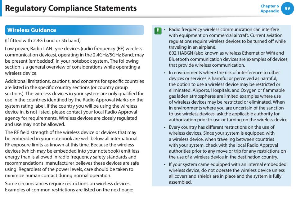 Regulatory compliance statements | Samsung NP270E5G-K02US User Manual | Page 99 / 121