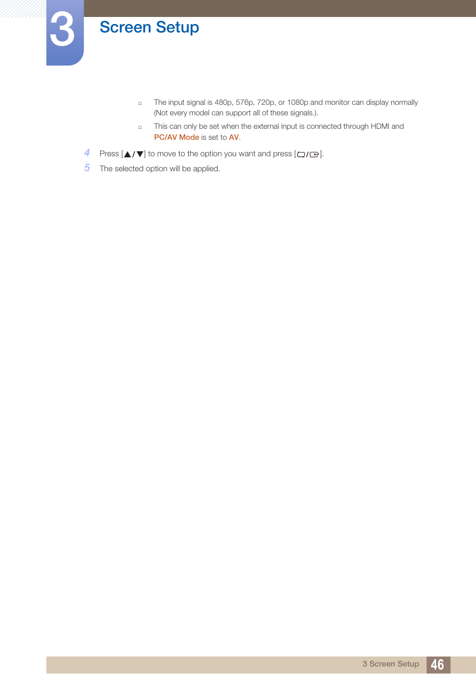 Screen setup | Samsung LS27B350HSZ-ZA User Manual | Page 46 / 96