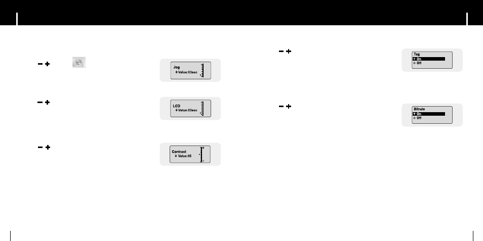 Display settings, Ibacklight i tag i bitrate i contrast | Samsung YP-C1Z-XAA User Manual | Page 19 / 24