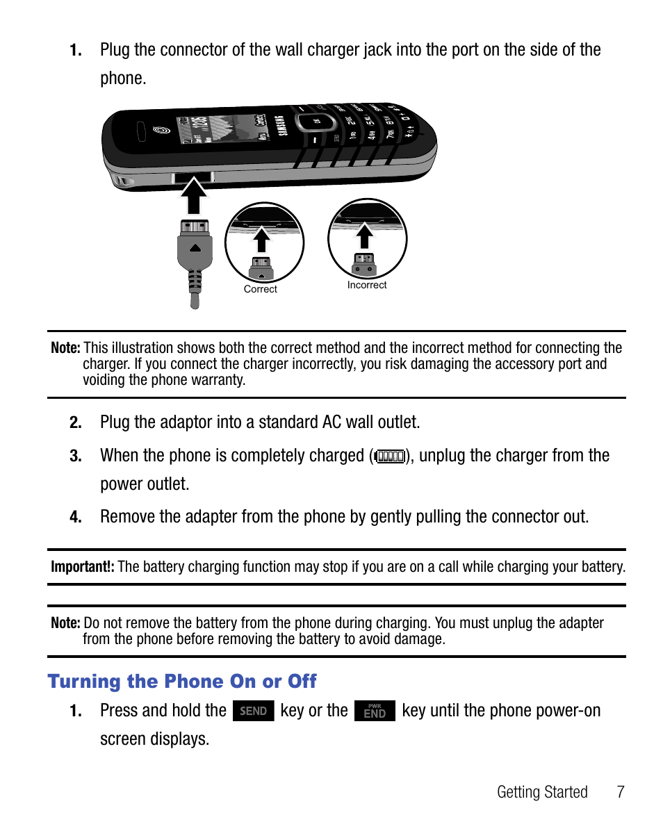 Turning the phone on or off | Samsung SGH-T105YKGTRF User Manual | Page 11 / 50