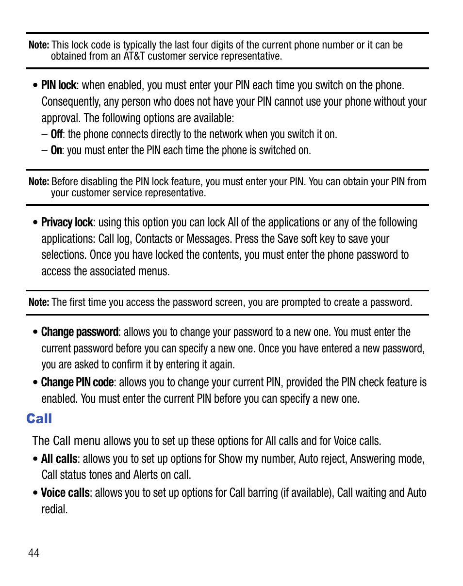 Call | Samsung SGH-T105YKGTRF User Manual | Page 48 / 50