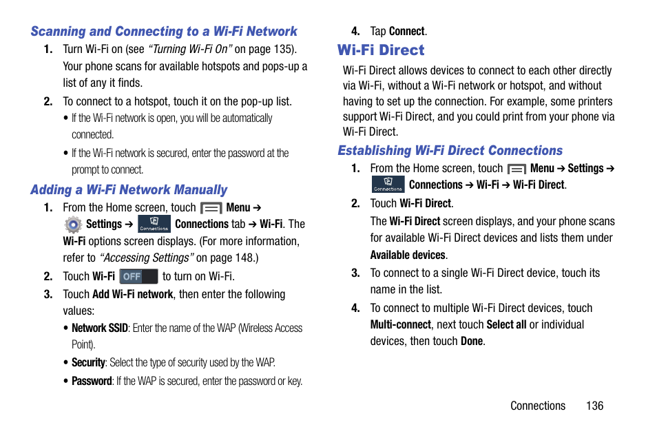 Wi-fi direct | Samsung SCH-R970ZWAUSC User Manual | Page 141 / 249