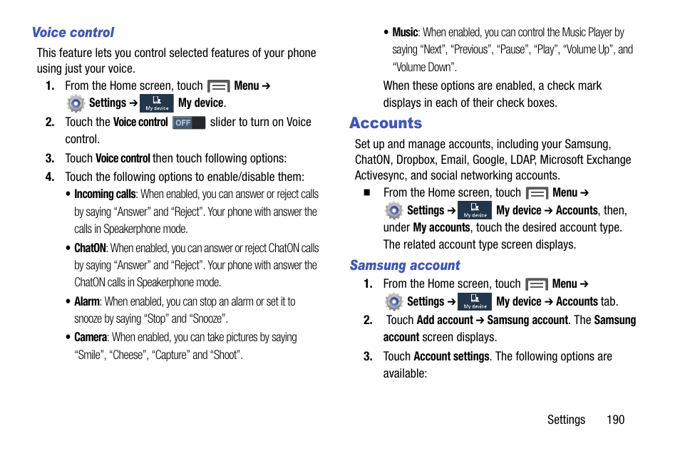 Accounts | Samsung SCH-R970ZWAUSC User Manual | Page 195 / 249