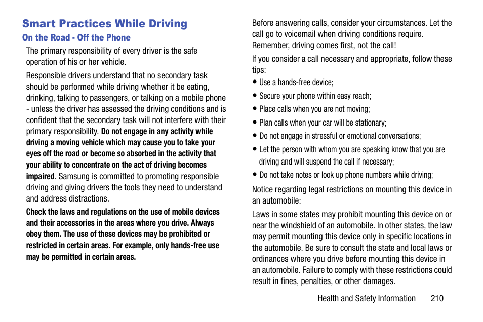 Smart practices while driving | Samsung SCH-R970ZWAUSC User Manual | Page 215 / 249