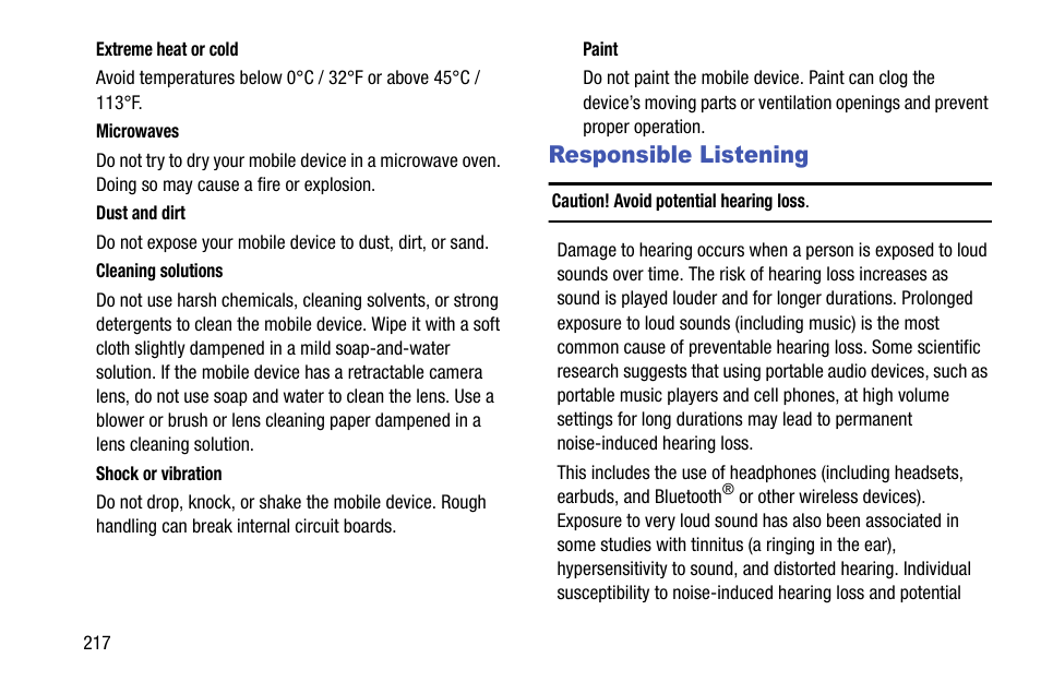 Responsible listening | Samsung SCH-R970ZWAUSC User Manual | Page 222 / 249