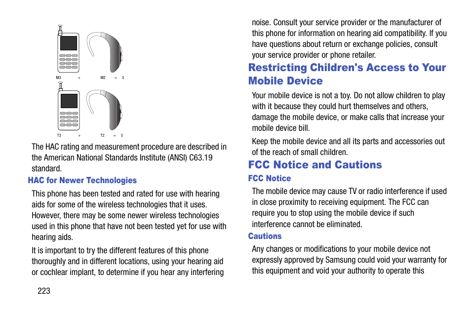 Fcc notice and cautions, Restricting children's access to your, Mobile device | Samsung SCH-R970ZWAUSC User Manual | Page 228 / 249