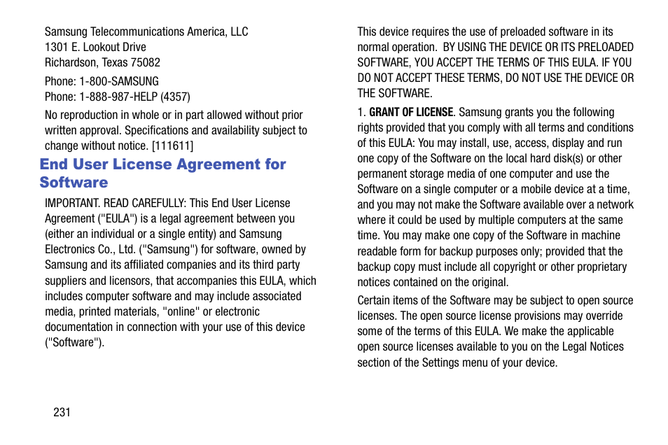 End user license agreement for software | Samsung SCH-R970ZWAUSC User Manual | Page 236 / 249