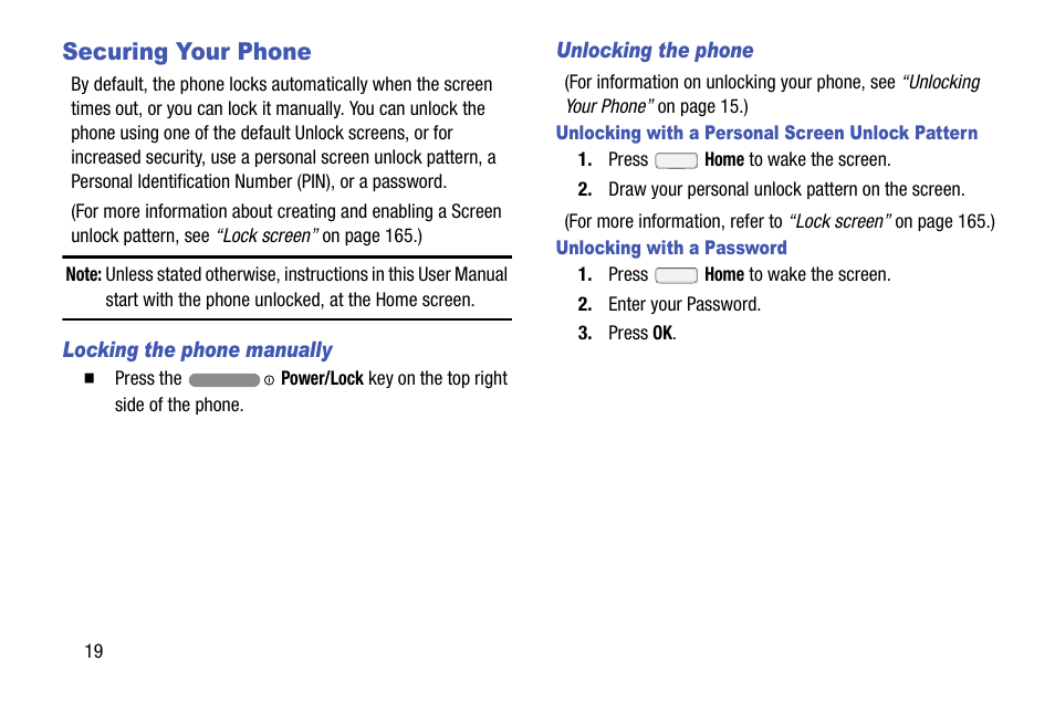 Securing your phone | Samsung SCH-R970ZWAUSC User Manual | Page 24 / 249
