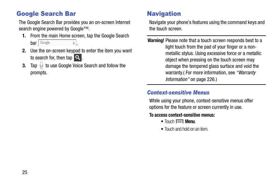 Google search bar, Navigation, Google search bar navigation | Samsung SCH-R970ZWAUSC User Manual | Page 30 / 249