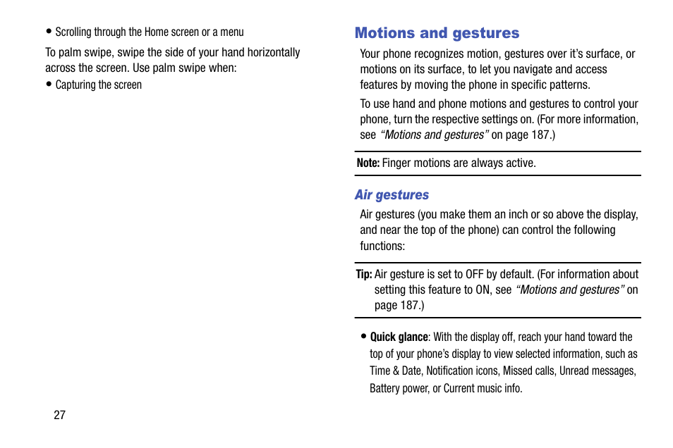 Motions and gestures | Samsung SCH-R970ZWAUSC User Manual | Page 32 / 249