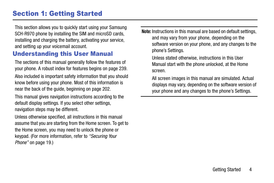 Section 1: getting started, Understanding this user manual | Samsung SCH-R970ZWAUSC User Manual | Page 9 / 249