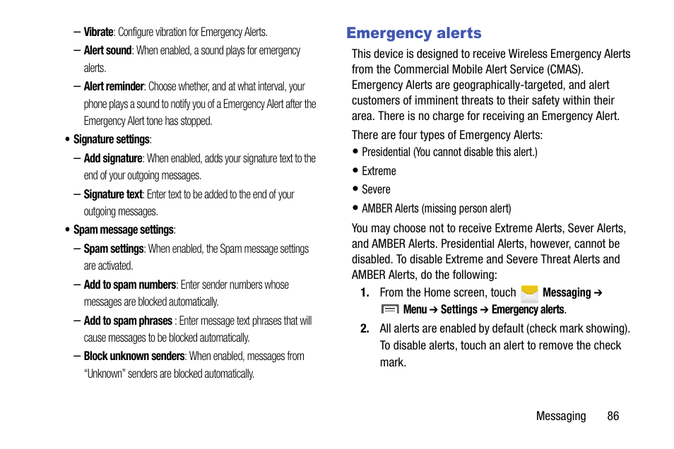 Emergency alerts | Samsung SCH-R970ZWAUSC User Manual | Page 91 / 249