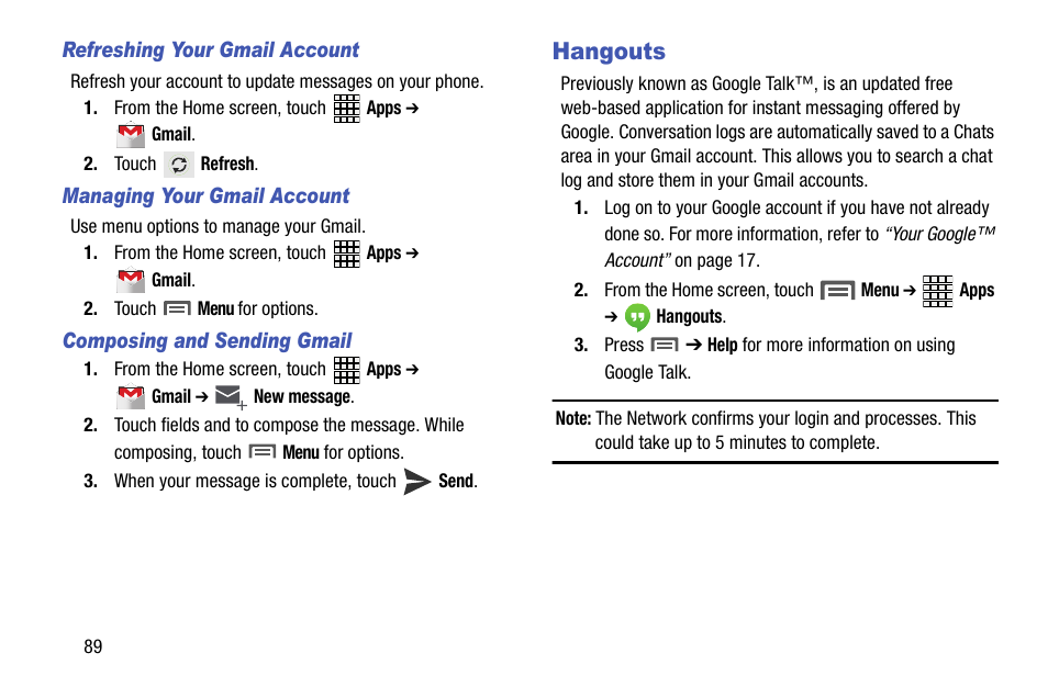 Hangouts | Samsung SCH-R970ZWAUSC User Manual | Page 94 / 249