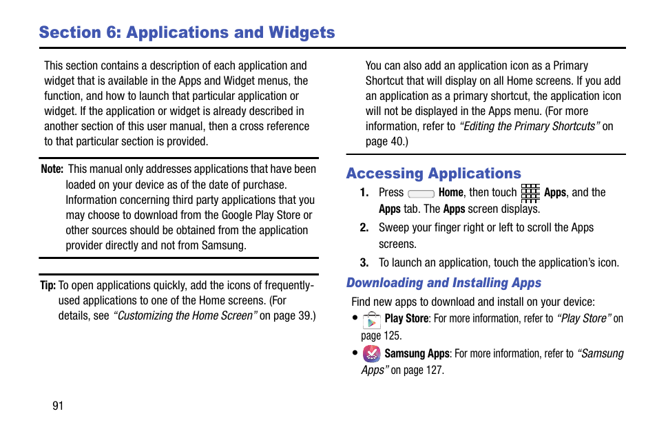 Section 6: applications and widgets, Accessing applications | Samsung SCH-R970ZWAUSC User Manual | Page 96 / 249