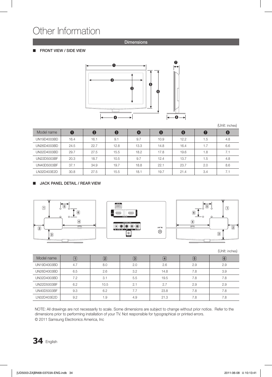 Other information | Samsung UN32D4003BDXZA User Manual | Page 34 / 35