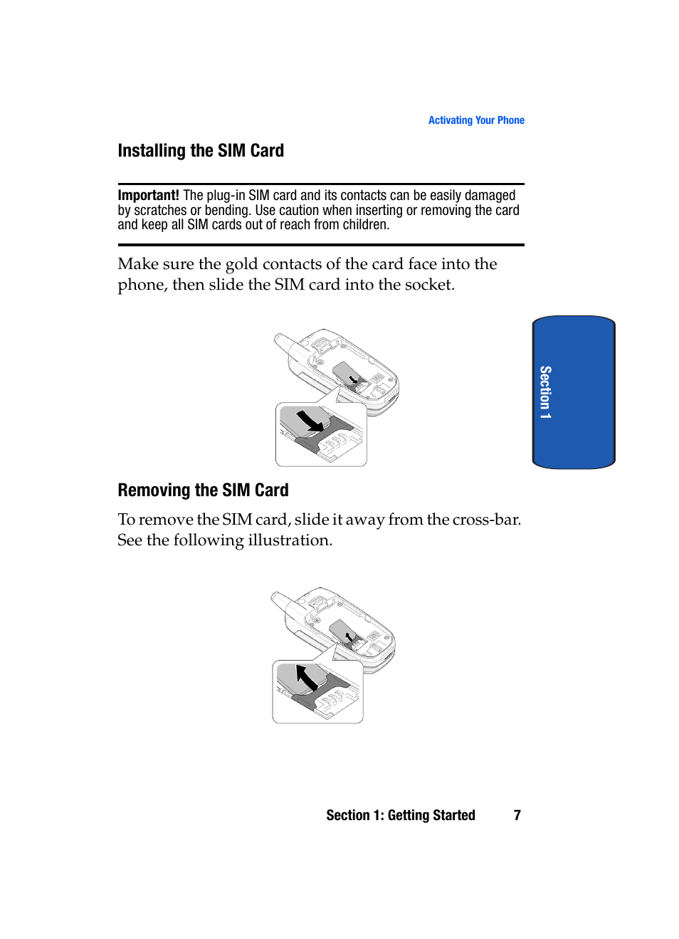 Installing the sim card, Removing the sim card | Samsung SGH-X507HBACIN User Manual | Page 11 / 178