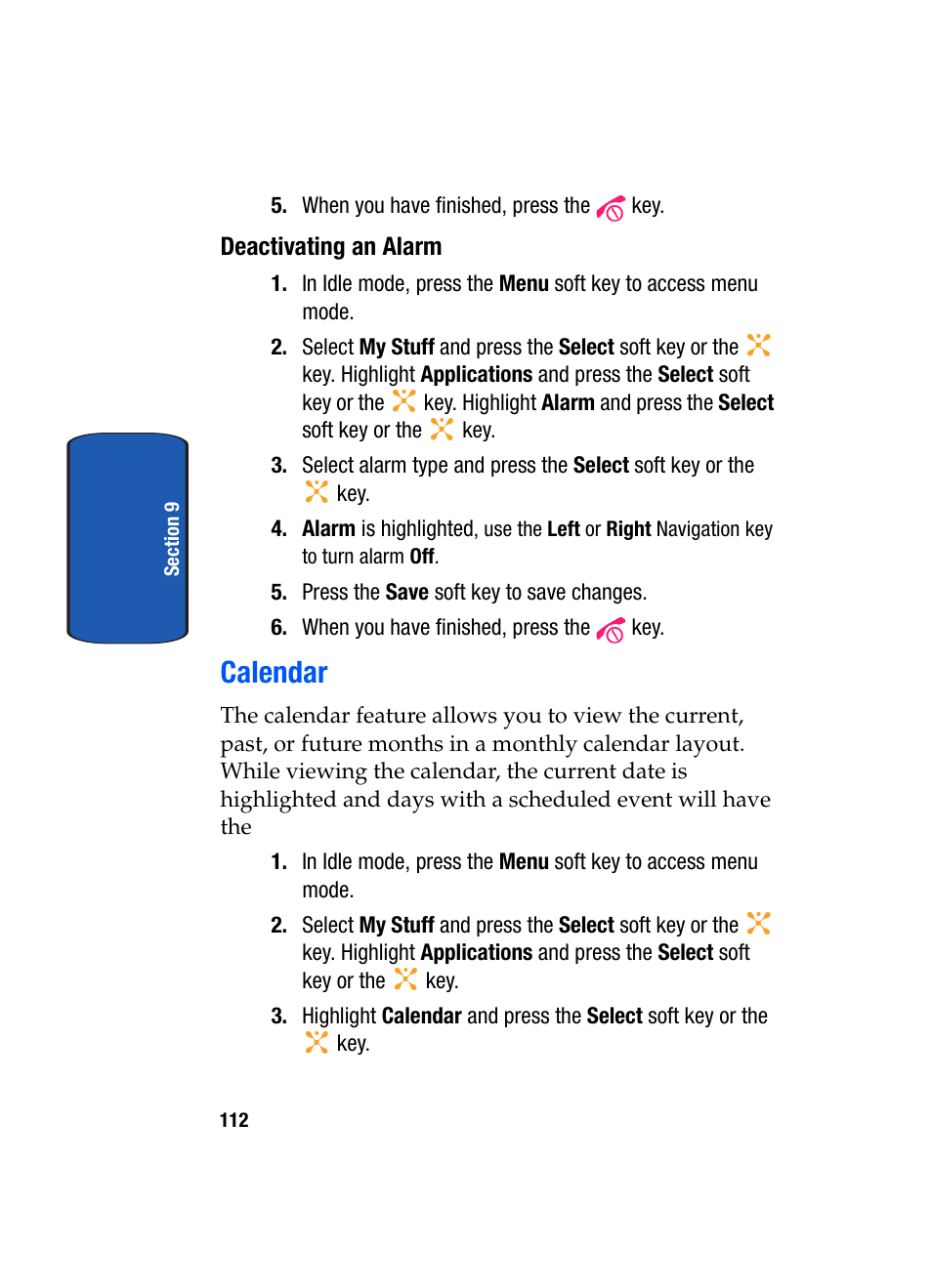 Calendar | Samsung SGH-X507HBACIN User Manual | Page 116 / 178