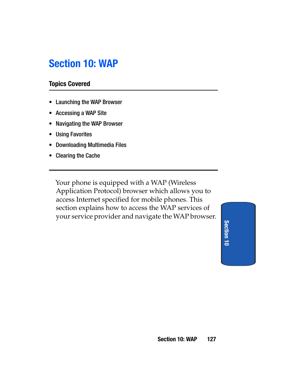 Section 10: wap | Samsung SGH-X507HBACIN User Manual | Page 131 / 178