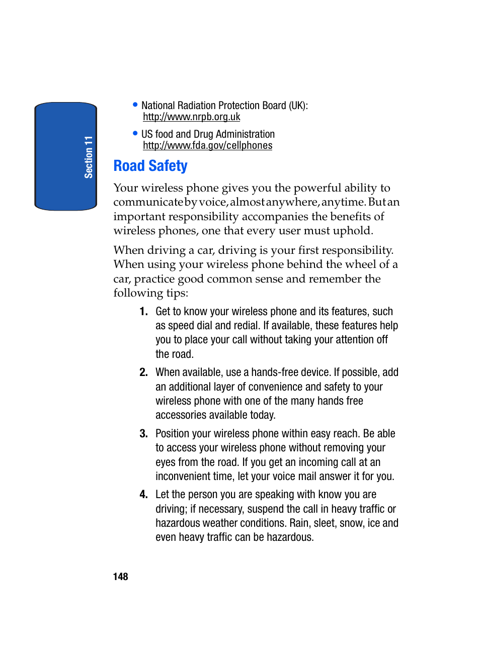 Road safety | Samsung SGH-X507HBACIN User Manual | Page 152 / 178