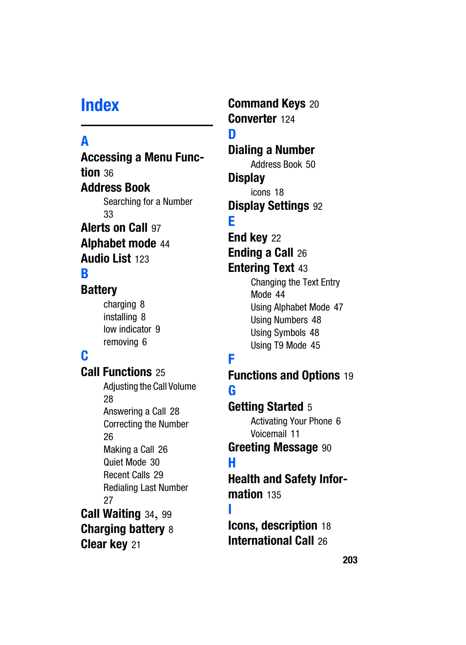 Index | Samsung SGH-X507HBACIN User Manual | Page 175 / 178