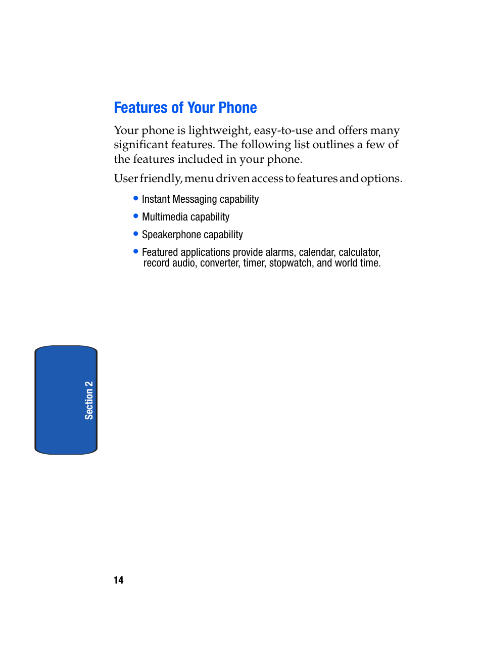 Features of your phone | Samsung SGH-X507HBACIN User Manual | Page 18 / 178