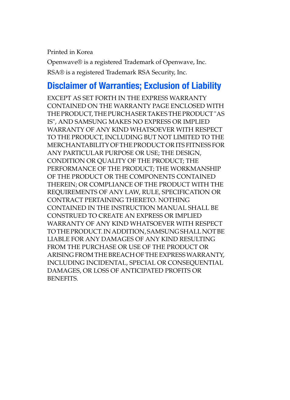 Disclaimer of warranties; exclusion of liability | Samsung SGH-X507HBACIN User Manual | Page 3 / 178