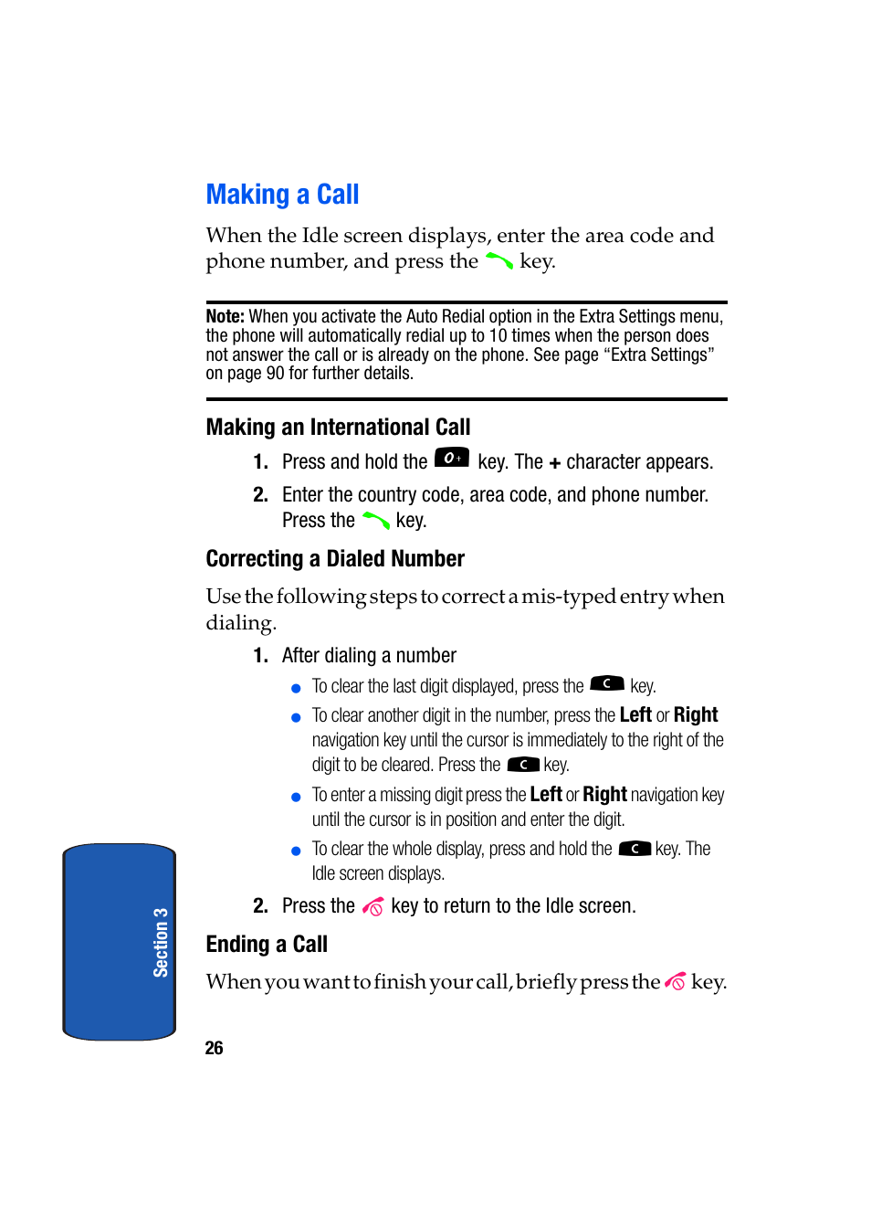 Making a call, Making an international call, Correcting a dialed number | Ending a call | Samsung SGH-X507HBACIN User Manual | Page 30 / 178