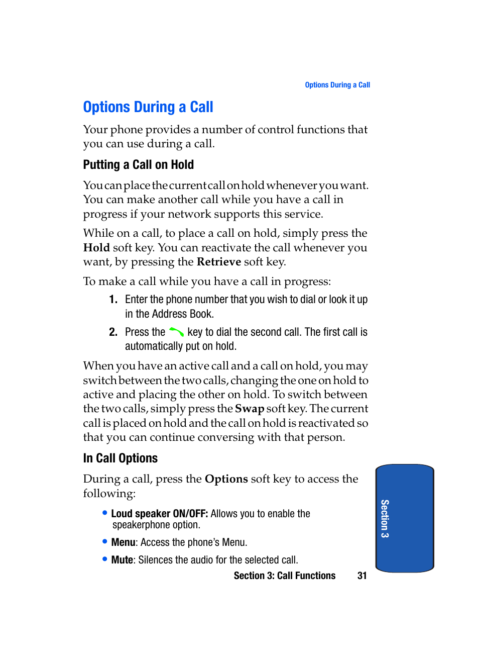 Options during a call | Samsung SGH-X507HBACIN User Manual | Page 35 / 178