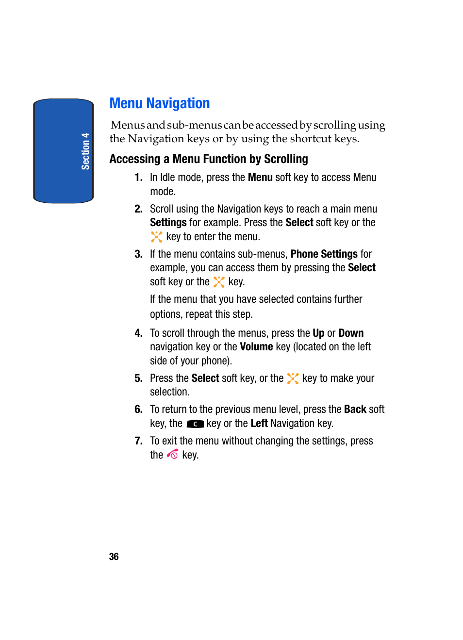 Menu navigation | Samsung SGH-X507HBACIN User Manual | Page 40 / 178