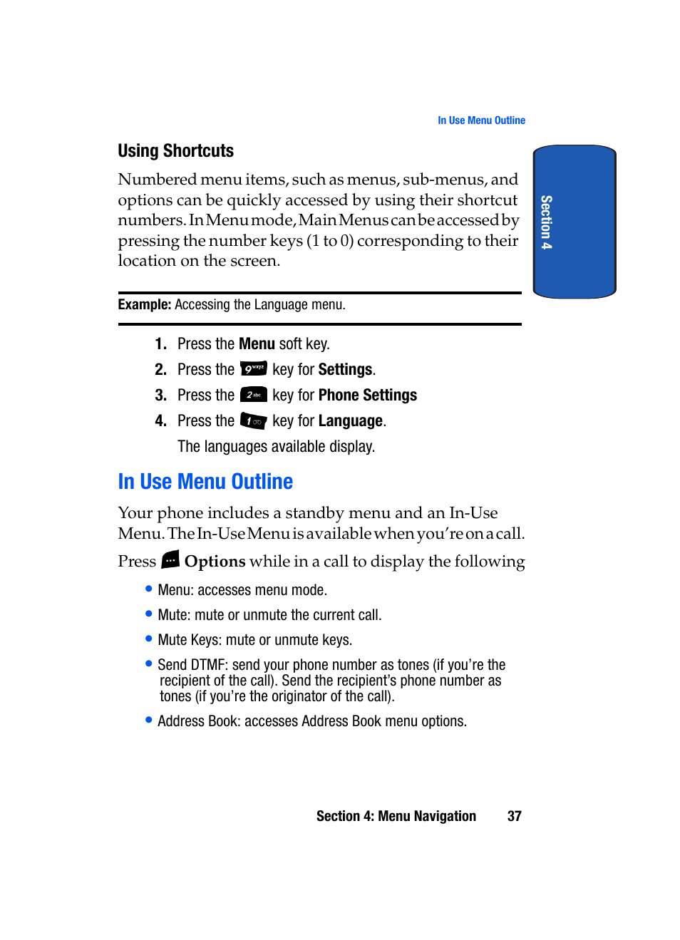 In use menu outline | Samsung SGH-X507HBACIN User Manual | Page 41 / 178
