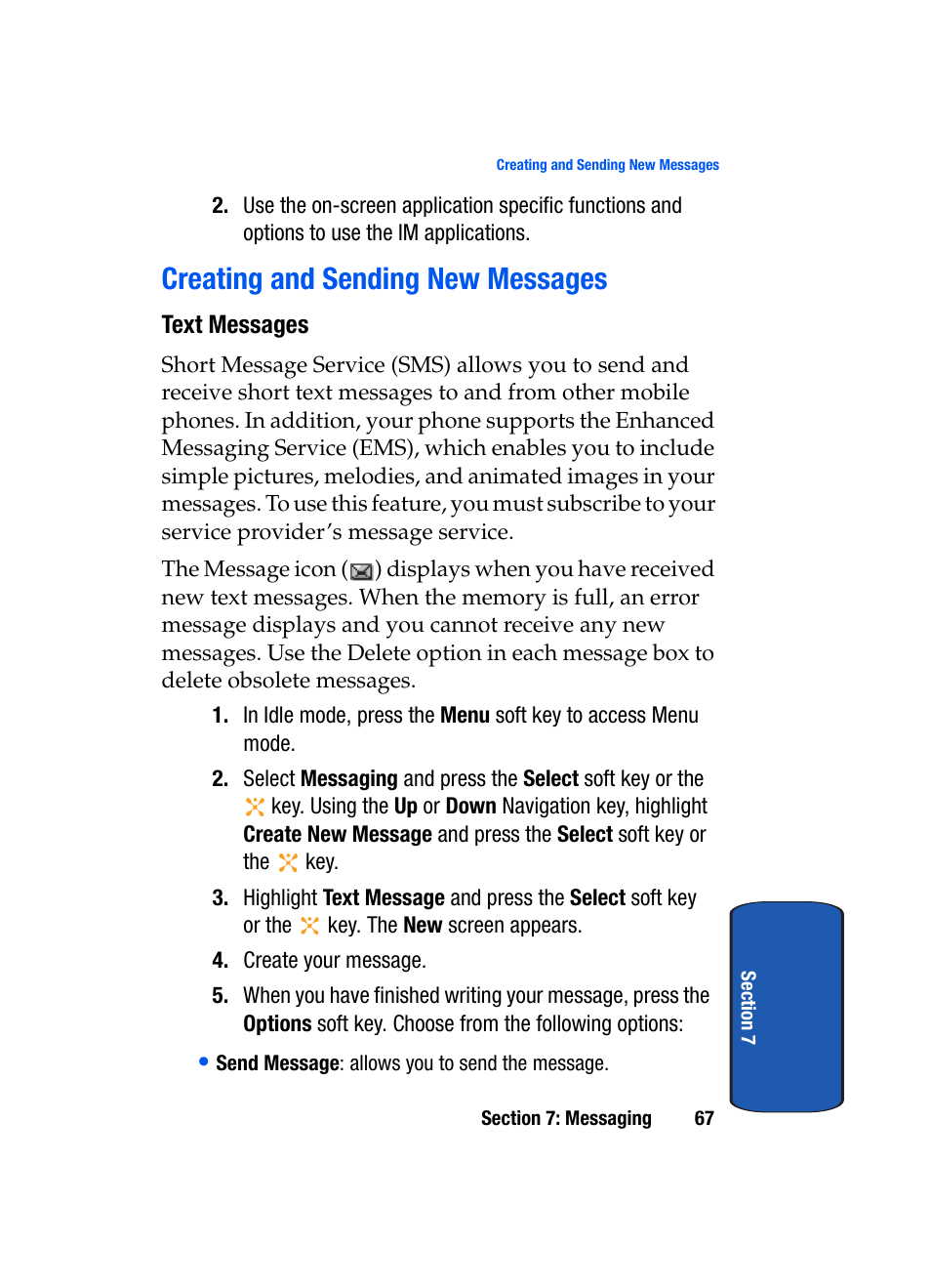 Creating and sending new messages | Samsung SGH-X507HBACIN User Manual | Page 71 / 178