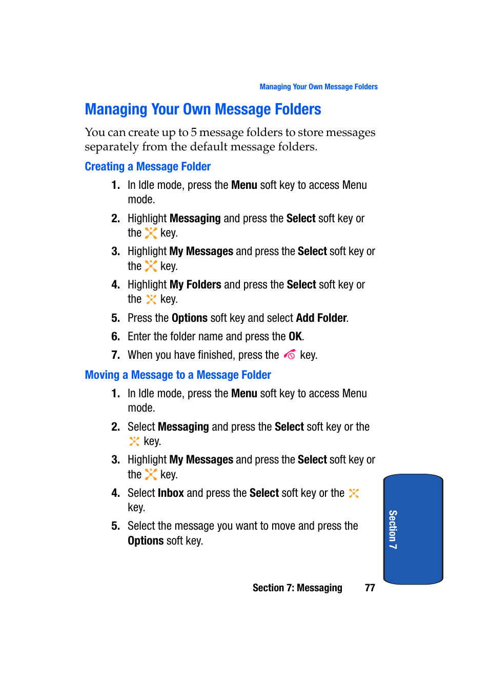 Managing your own message folders | Samsung SGH-X507HBACIN User Manual | Page 81 / 178