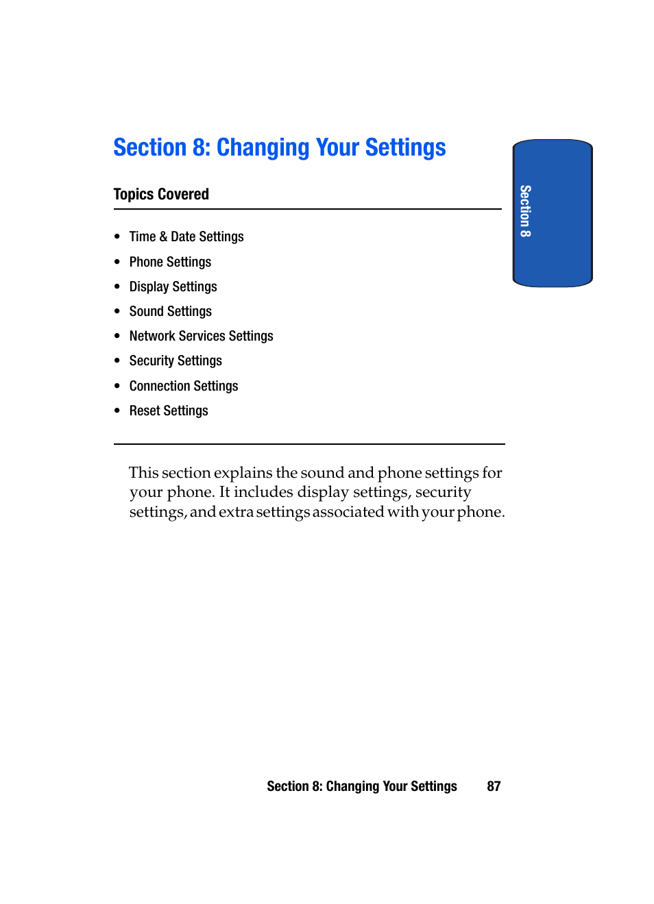 Section 8: changing your settings | Samsung SGH-X507HBACIN User Manual | Page 91 / 178