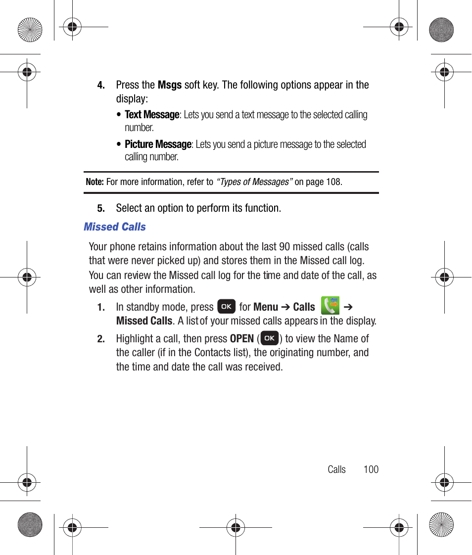 Missed calls | Samsung SCH-R260DAAUSC User Manual | Page 105 / 271