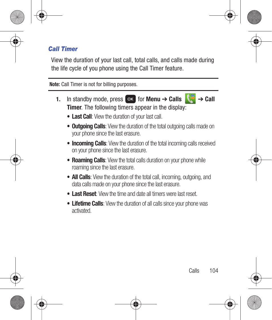 Call timer | Samsung SCH-R260DAAUSC User Manual | Page 109 / 271