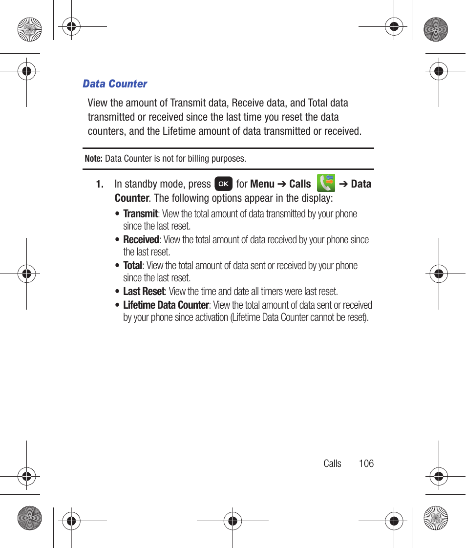 Data counter | Samsung SCH-R260DAAUSC User Manual | Page 111 / 271