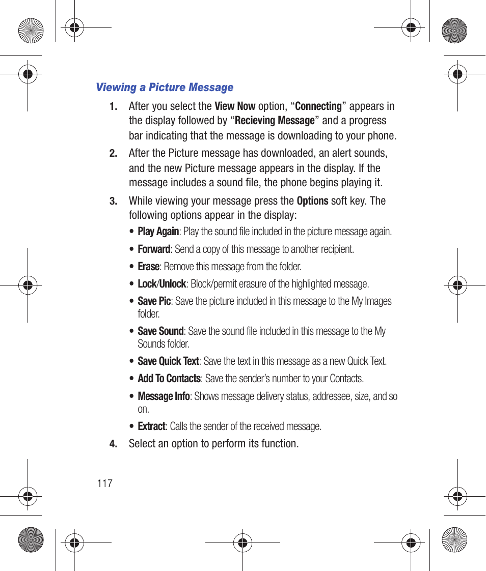 Viewing a picture message | Samsung SCH-R260DAAUSC User Manual | Page 122 / 271