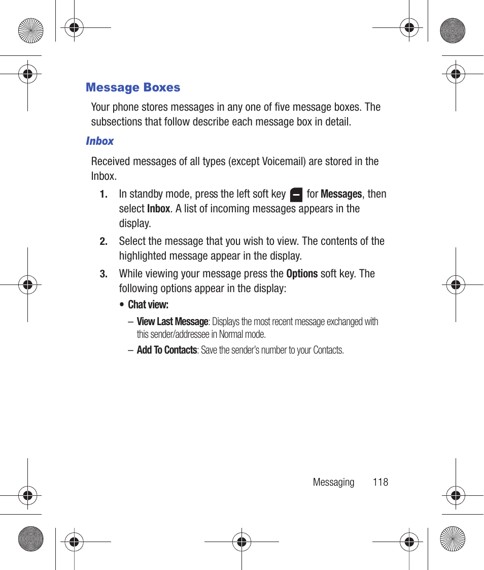 Message boxes, Inbox | Samsung SCH-R260DAAUSC User Manual | Page 123 / 271