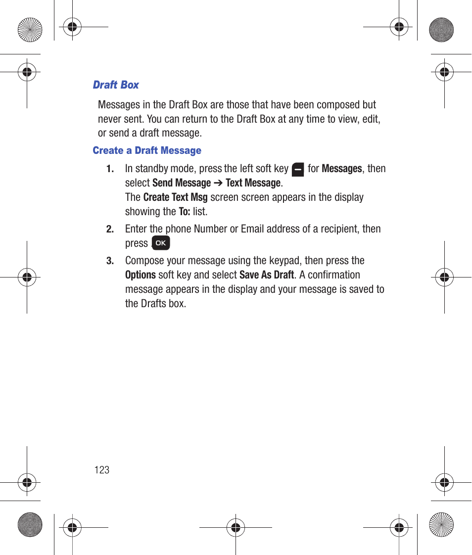 Draft box, Create a draft message | Samsung SCH-R260DAAUSC User Manual | Page 128 / 271