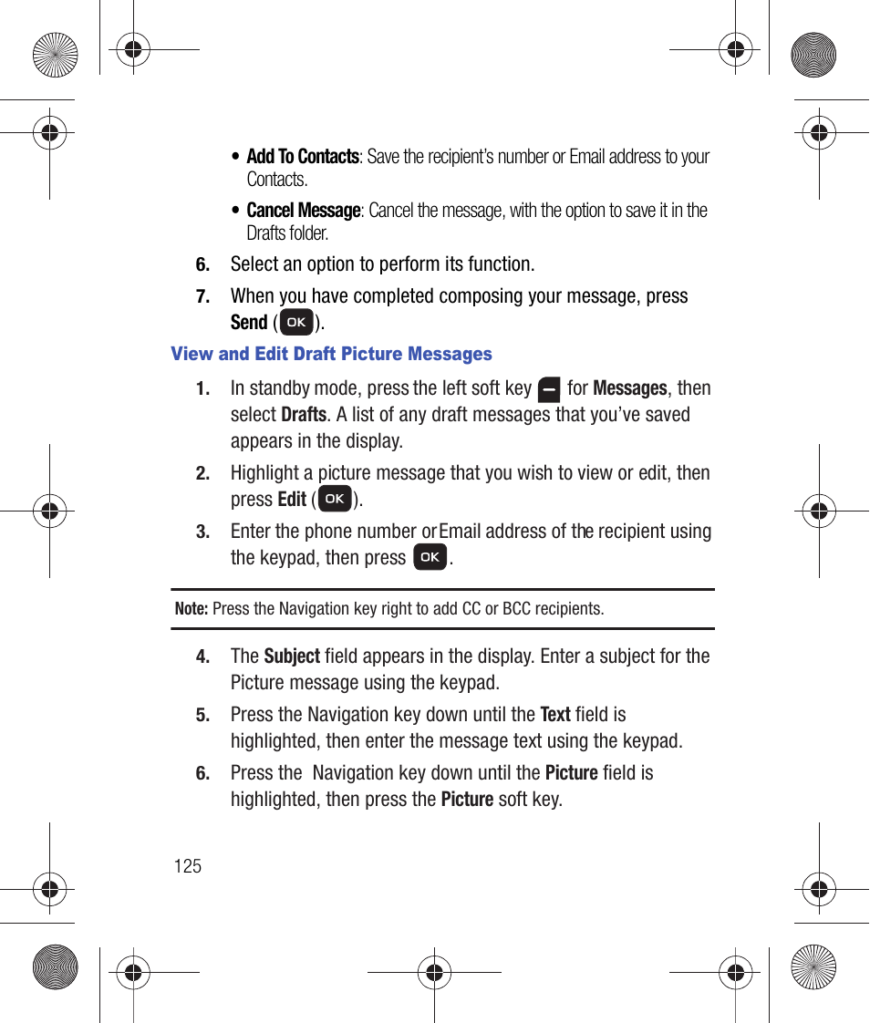 View and edit draft picture messages | Samsung SCH-R260DAAUSC User Manual | Page 130 / 271