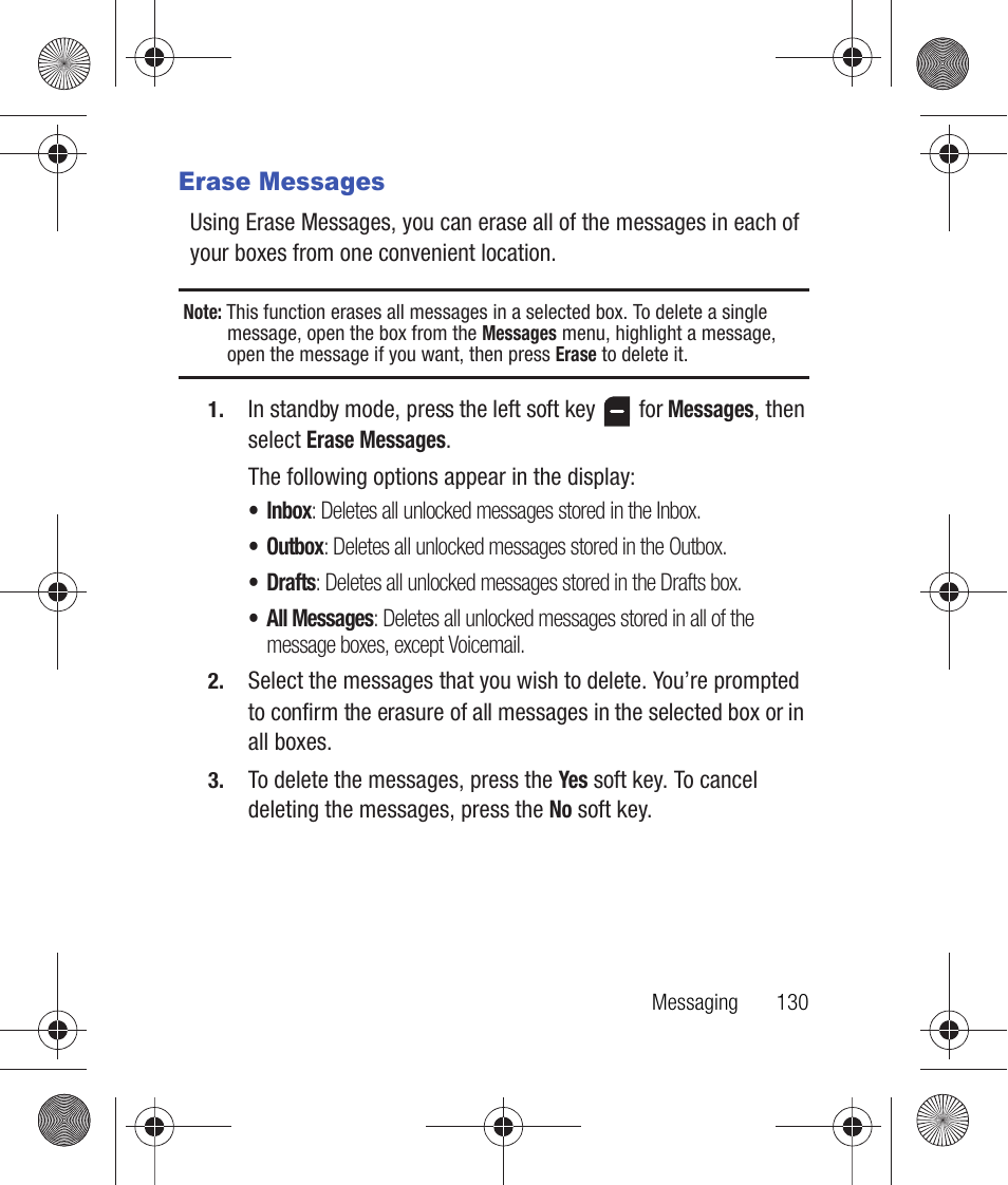 Erase messages | Samsung SCH-R260DAAUSC User Manual | Page 135 / 271