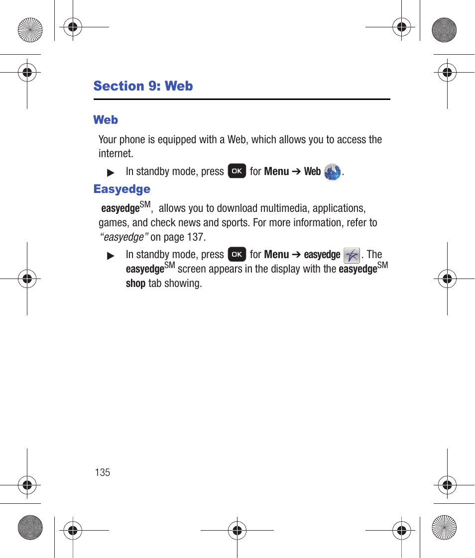 Section 9: web, Easyedge, Section 8: web | Web easyedge | Samsung SCH-R260DAAUSC User Manual | Page 140 / 271