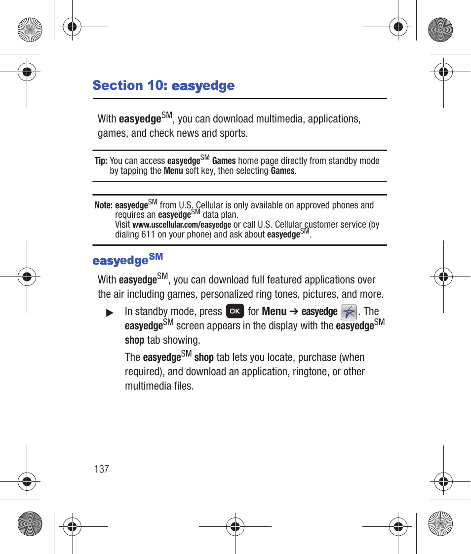 Section 10: easyedge, Easyedgesm, Section 9: easyedge | Easy | Samsung SCH-R260DAAUSC User Manual | Page 142 / 271