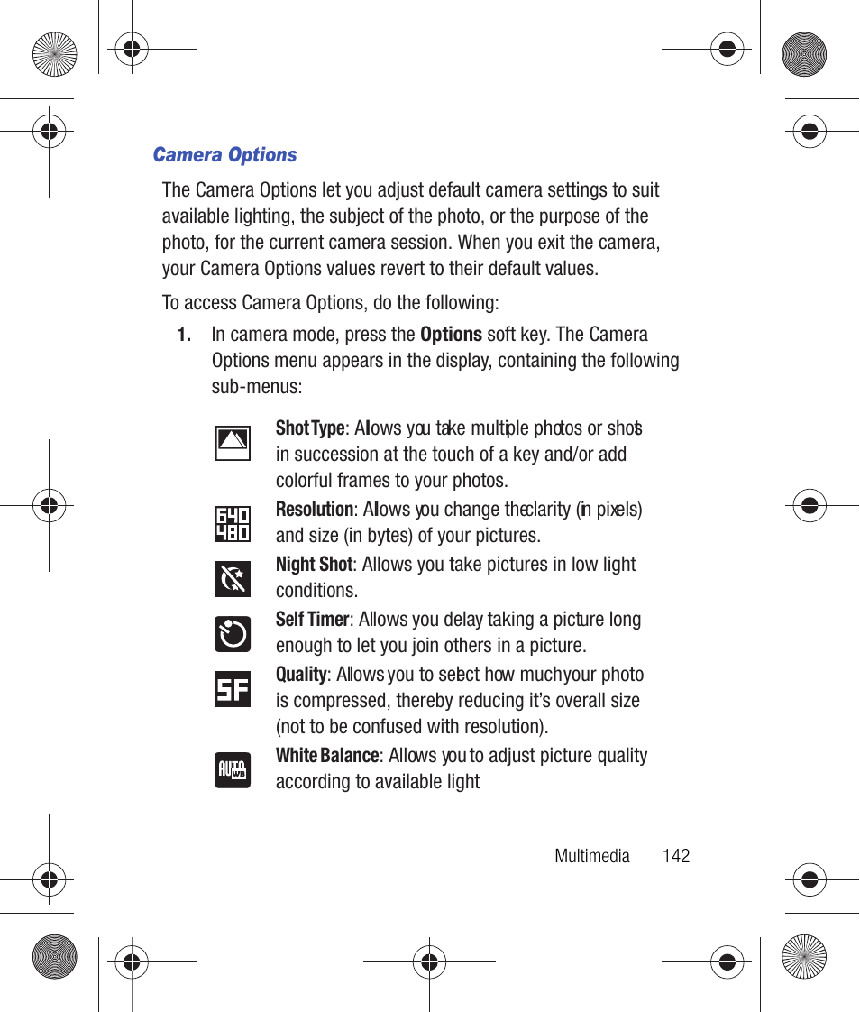 Camera options | Samsung SCH-R260DAAUSC User Manual | Page 147 / 271