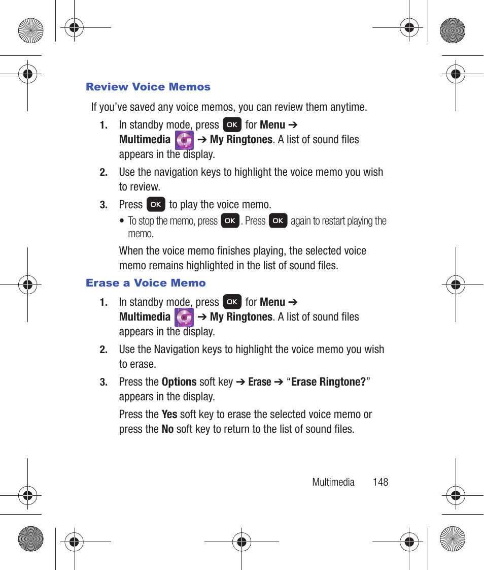 Review voice memos, Erase a voice memo | Samsung SCH-R260DAAUSC User Manual | Page 153 / 271