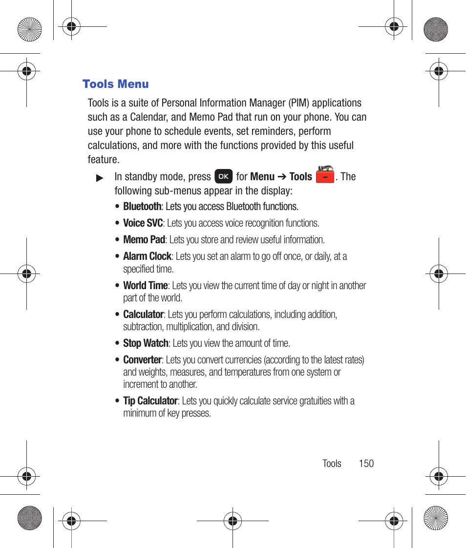 Tools menu | Samsung SCH-R260DAAUSC User Manual | Page 155 / 271